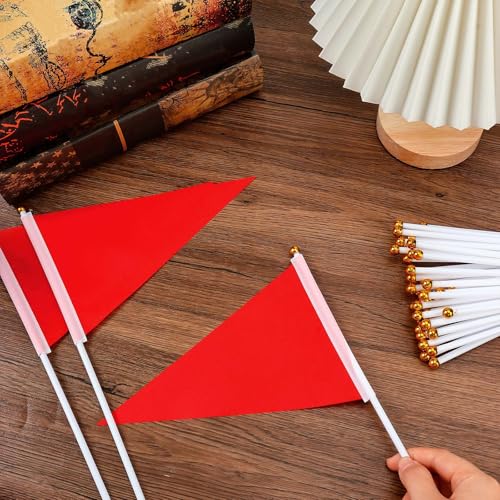 25 Pack Red Pennant Flags - Mini Handheld Flags for Parties & Events