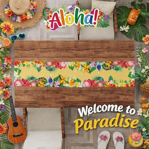 Hibiscus Palm Leaf Table Runner - Luau Party Decorations