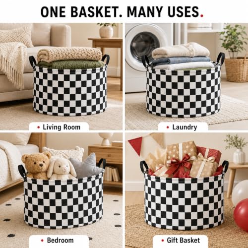 MAIZMZ Checkered Extra Large 80L Kids Laundry Basket Waterproof Collapsible Toy Organizer