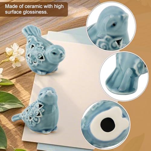 Set of 2 Ceramic Bird Figurines - Handcrafted Blue Bird Statues for Home Decor