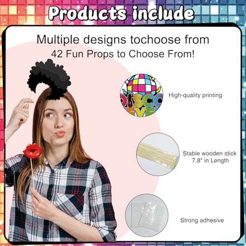 70s Party Decorations Photo Booth Props Kit - 42 Pieces