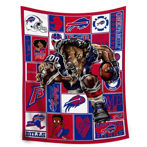 American Football Buffalo Throw Blanket - L80 x W60 - Team Colors & Logo - Outdoor, Travel, Game Day