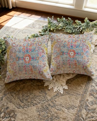 Boho Colorful Pillow Cover 18x18 – Vibrant Medallion Cushion (Pack of 1)