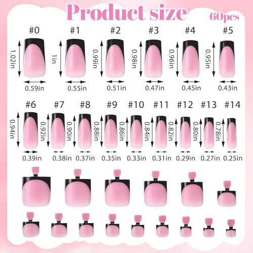 Styquenzer Black French Tip Press on Nails 60 PCS Short Square False Nail Kit