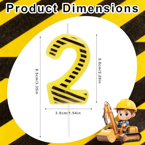 Construction Theme Birthday Candle - Black & Yellow Number 2