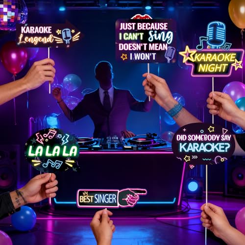 Karaoke Night Photo Booth Props - 12 PCS Music Decorations
