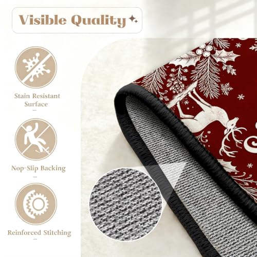 Christmas Elk Rug 3x5 Indoor Washable Floor Mat for Kitchen and Living Room - Festive Holiday Decor