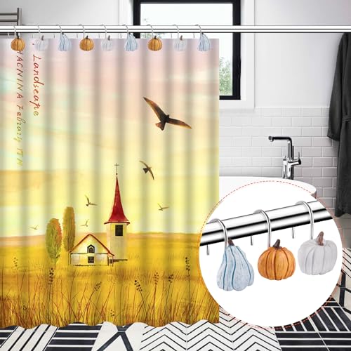 EVOOKA Pumpkin Shower Curtain Hooks - Set of 12 Rustic Metal Fall Rings