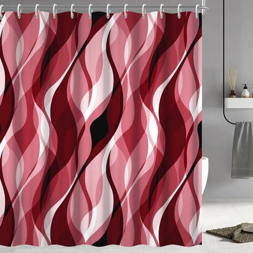 Red and Black Striped Shower Curtain - Waterproof Polyester 72x72 Inch