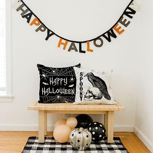 PANDICORN Black Halloween Pillow Covers 16x16, Set of 4 - Skull & Crow Designs