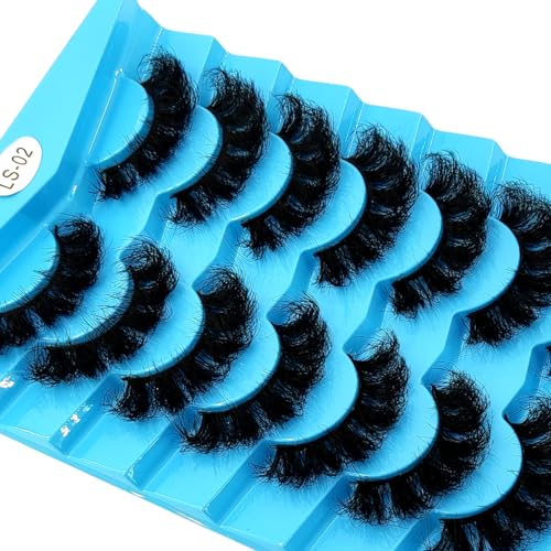 HBZGTLAD Fluffy Faux Mink False Eyelashes 6 Pairs Cat-Eye Wispy Lashes