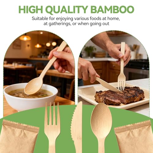 Bamboo Cutlery Set - Eco-Friendly Disposable Utensils (9 Pcs)
