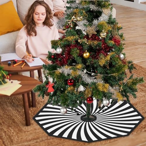 36-Inch Octagonal Halloween & Christmas Tree Skirt - Black White Swirl
