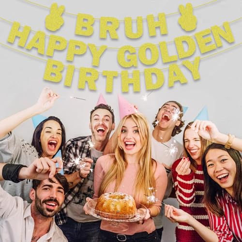 Gold Glitter 'Bruh' Happy Birthday Banner for Women