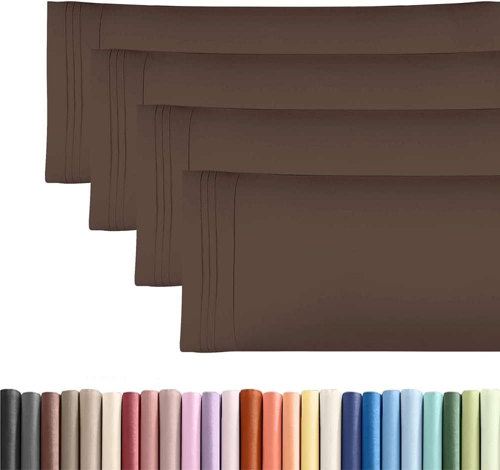 Skiennix Body Pillowcases Set of 4 | Soft, Cozy 20x54 Long Pillow Covers for Side Sleepers - Machine Washable, Fade Resistant - Brown