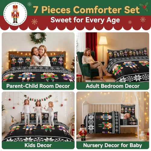 Comforter Bed Set Queen Size with Sheets & Pillowcases, Black Green Red