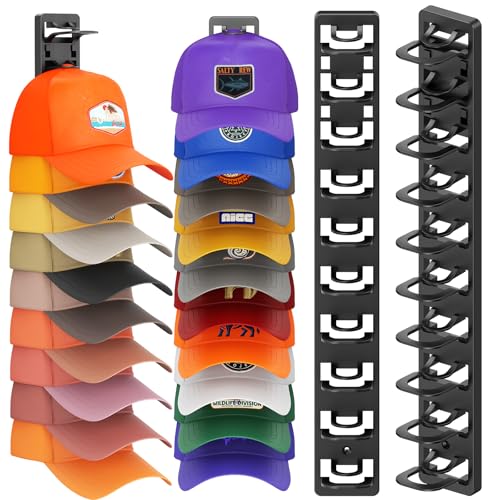 Hat Organizer for Baseball Caps - Black 2 Pack, Wall-Mounted Storage