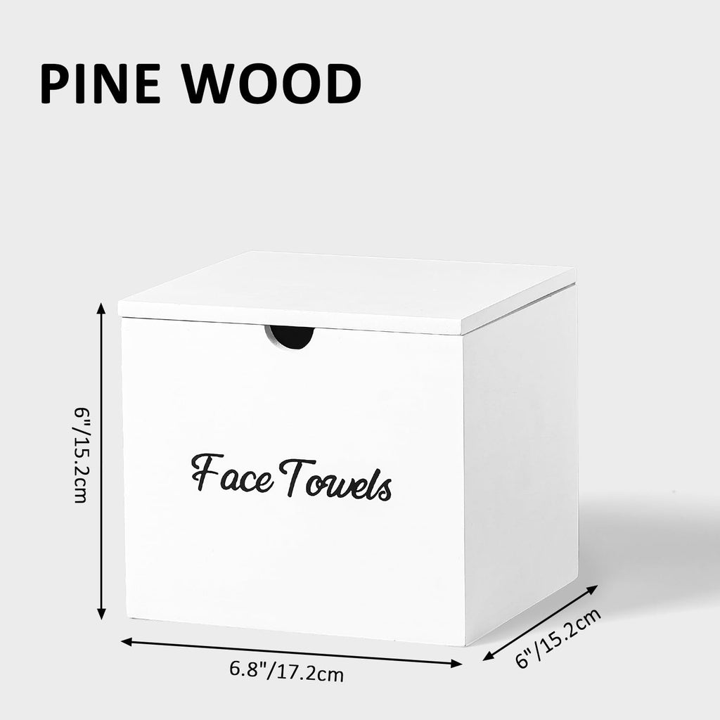 ZOBONETI Wooden Disposable Face Towel Holder Compatible with Clean Towel XL, Clean Towels Xl Container for Bathroom Countertop, White Facial Towels Storage Box, Pine Wood