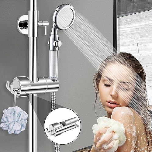 OSDUE White Adjustable Shower Head Holder - 360° Rotating Chrome Clamp
