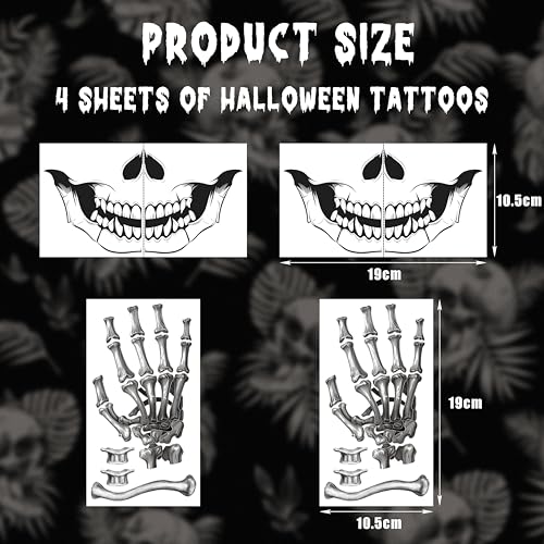 Halloween Temporary Face Tattoos - Waterproof Skeleton Zombie Makeup Stickers