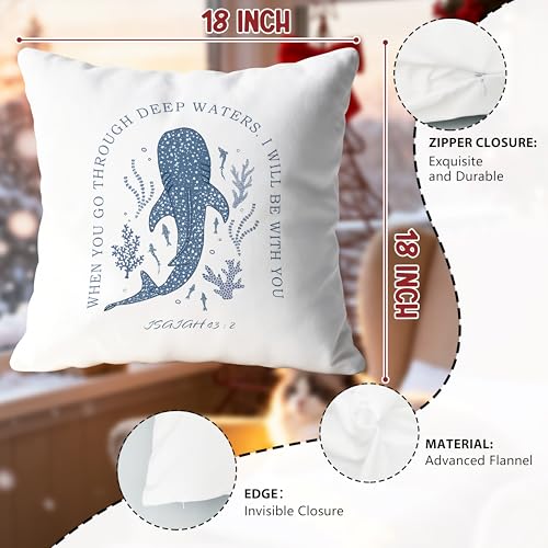 Whale Shark Christian Pillow Cover 18x18 - Coastal Flannel Decor