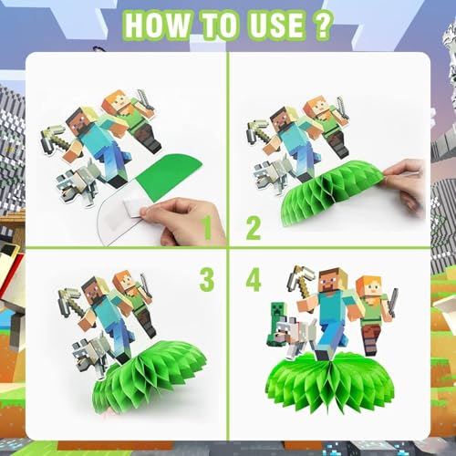 Pixel Birthday Party Honeycomb Centerpieces Set - 9 Pcs Anime Decorations