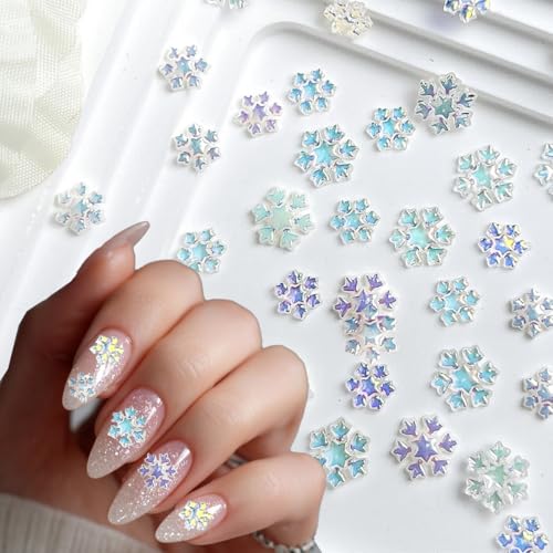 100Pcs Christmas Snowflake Nail Charms 3D Resin Rhinestones