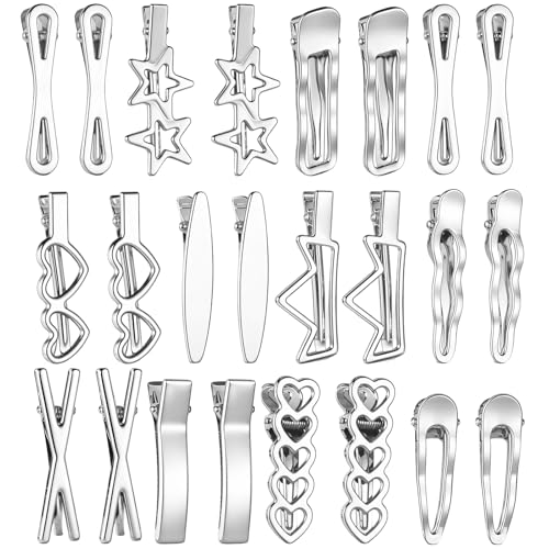 Josojoou 24-Piece Silver Y2K Metal Hair Clips Set for Women