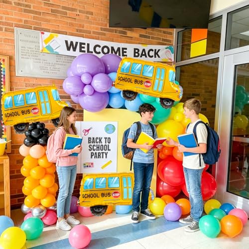 Large Yellow School Bus Foil Balloons - 4 Pack for Back to School Parties