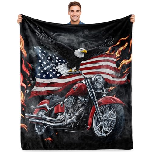 American Flag Bald Eagle Fleece Blanket - 50x60 Inch Motorcycle Gift