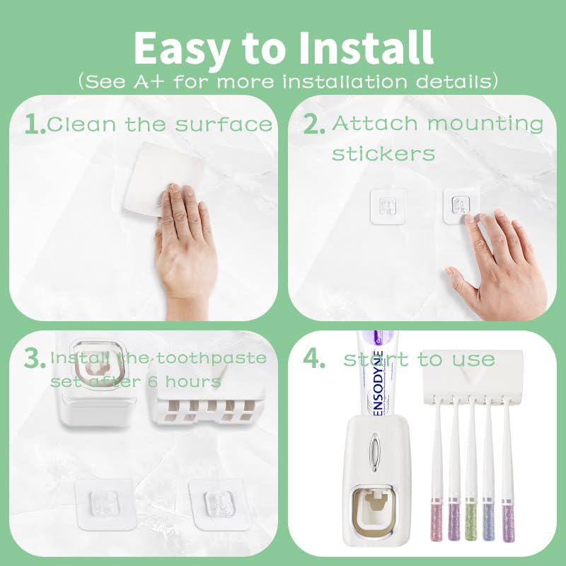 Black Toothbrush Holder & Automatic Toothpaste Dispenser Set, Hands-Free Bathroom Organizer
