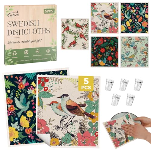 wlich 5 Pack Swedish Dishcloths - Reusable Kitchen Towels