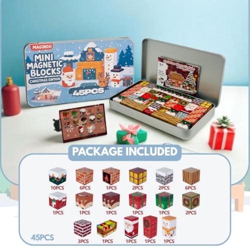 Christmas Mini Magnetic Building Blocks Travel Set - Educational Toys for Kids 3-8
