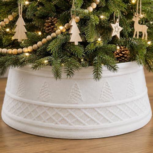 White Cable Knit Christmas Tree Collar 23-28 Inch Farmhouse Decor