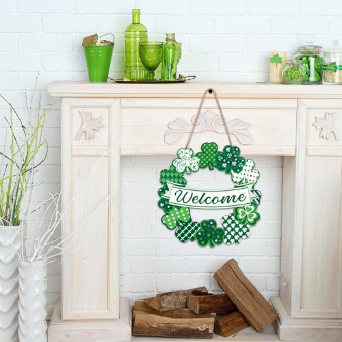St. Patrick's Day Wooden Shamrock Wreath - 10.8x11 Inch Door Decor