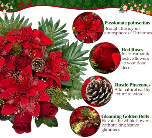 Artificial Cemetery Flower for Graves - Burgundy & Gold Christmas Tribute