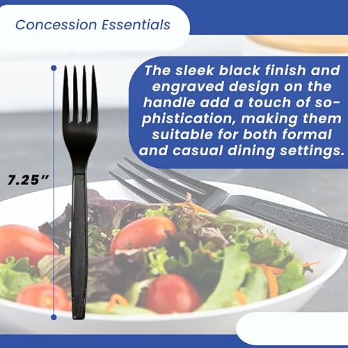 Concession Essentials 7.25" Heavy Weight Plastic Forks, Black, 100ct Wrapped