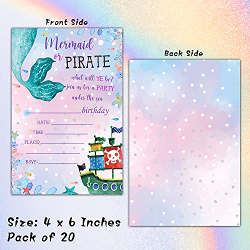 Mermaid Birthday Party Invitations with Envelopes, 20 Pack
