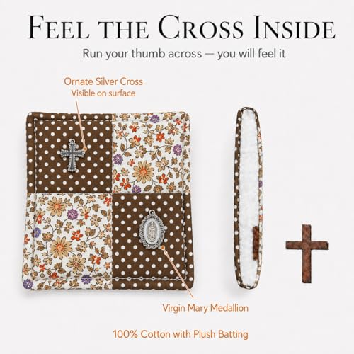 Onism Large Pocket Prayer Quilt with Cross & Mary Charm
