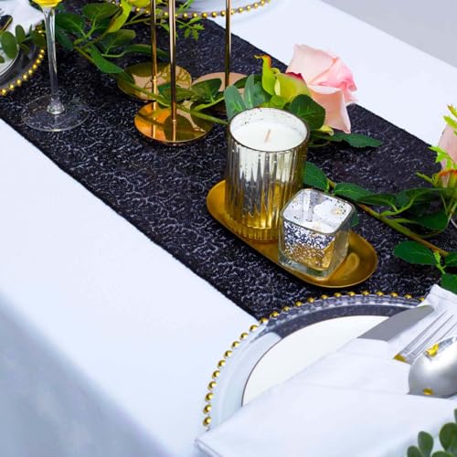 Black Sequin Table Runner 12x72 Inches - 6 Pack, Elegant Party Decor