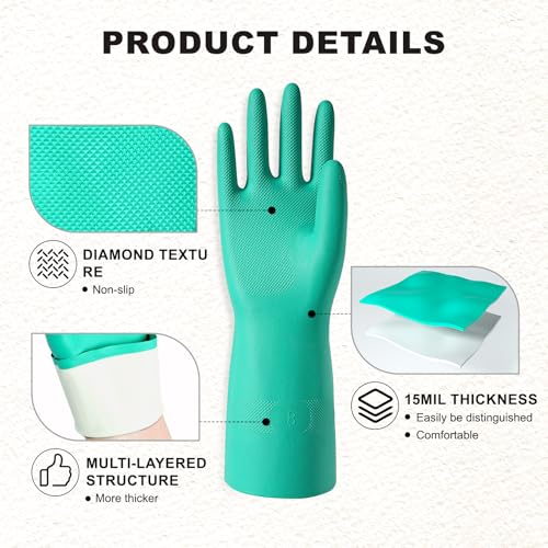 North Tower Reusable Long Dishwashing Gloves, Nitrile Rubber - Large