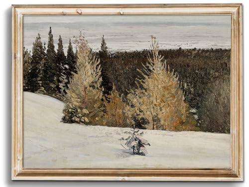 Vintage Christmas Wall Art Print - Rustic Winter Landscape Oil Painting (8" x 10", Unframed)
