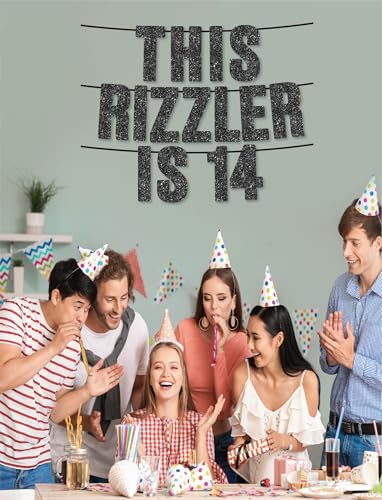 14th Birthday Black Glitter Banner - Pre-Strung Rizzler Party Decor