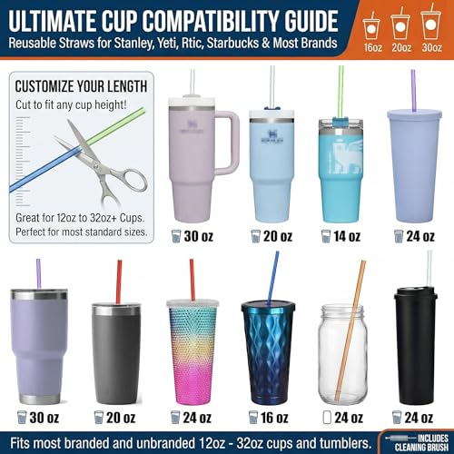 ALINK 10.5 Inch Reusable Straws - 24 Pack Tritan Straws with Brushes