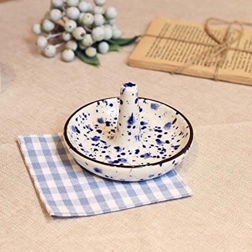 Ceramic Ring Holder Stand - Blue Dots Jewelry Dish for Rings & Earrings