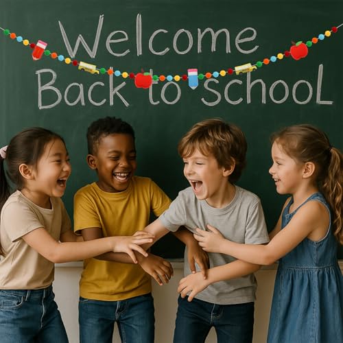 Back to School Felt Banner Garland with Apples, Pencils & Buses