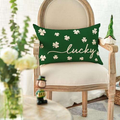 St. Patrick's Day Lucky Clover Throw Pillow Cover - 12x20 Inch