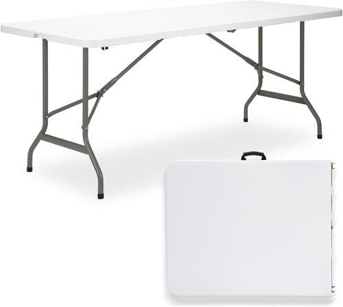 Folding Table - Skiennix 6ft Heavy-Duty Portable Table | 500lbs Capacity, HDPE Top & Steel Legs