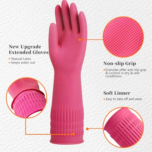 Reusable Rubber Cleaning Gloves - 15-Inch Long, Large (Fits Medium Hands)