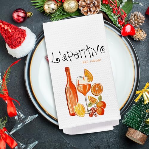 Aperol Spritz Kitchen Towels - Decorative 16x24 Inch Hand Towels for Cocktail Lovers